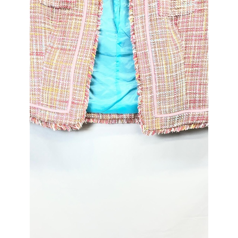 Vintage True Meaning Women's Multicolor Stylish Fringe Hem Tweed Blazer Large - Picture 7 of 12